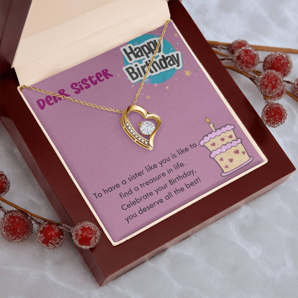 Dear Sister Happy Birthday 925 Sterling Silver Pendant 1 Forever Love Necklace