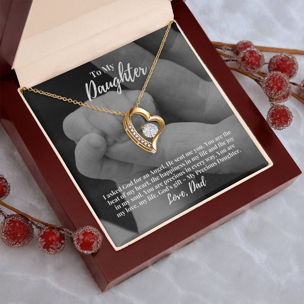 To My Daughter I Asked God For An Angel He Sent Me You From Dad Heart Pendant Necklace With Keepsake Message Card 1 Forever Love Necklace