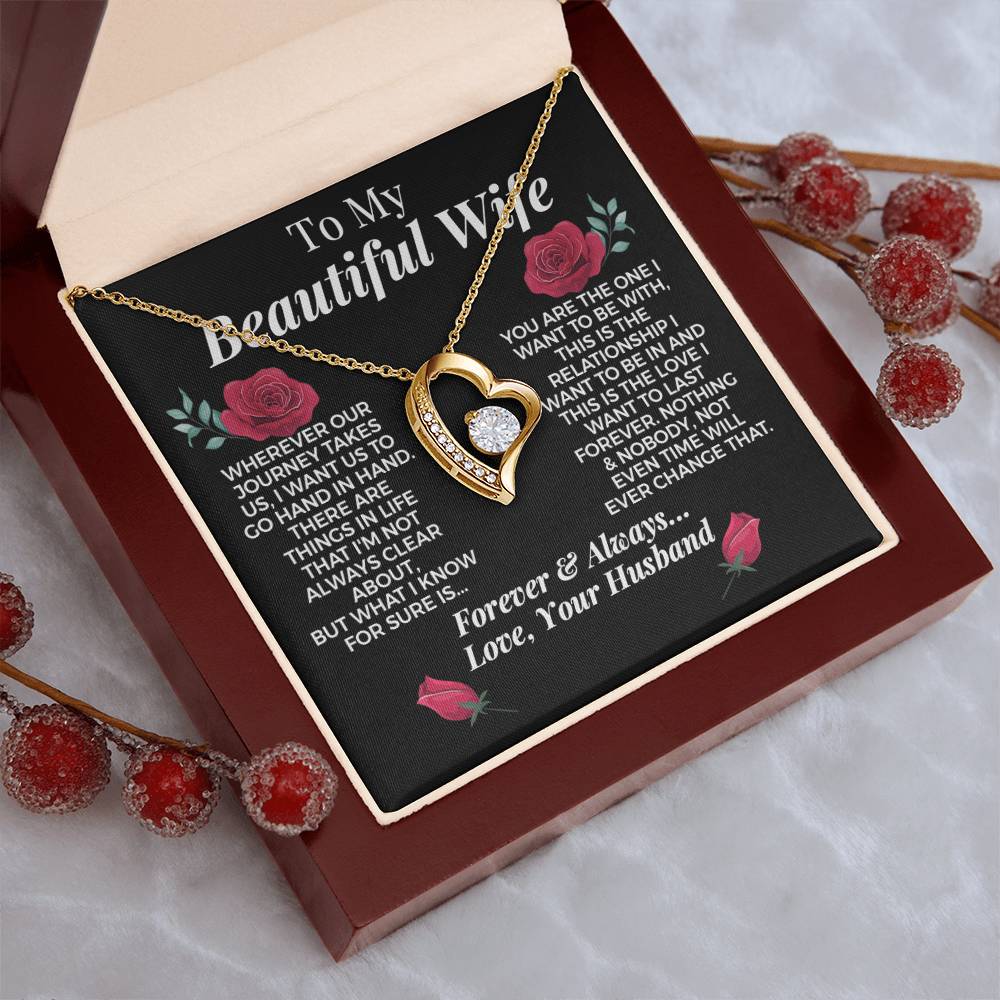 To My Beautiful Wife 14k Gold Necklace Forever Love Necklace
