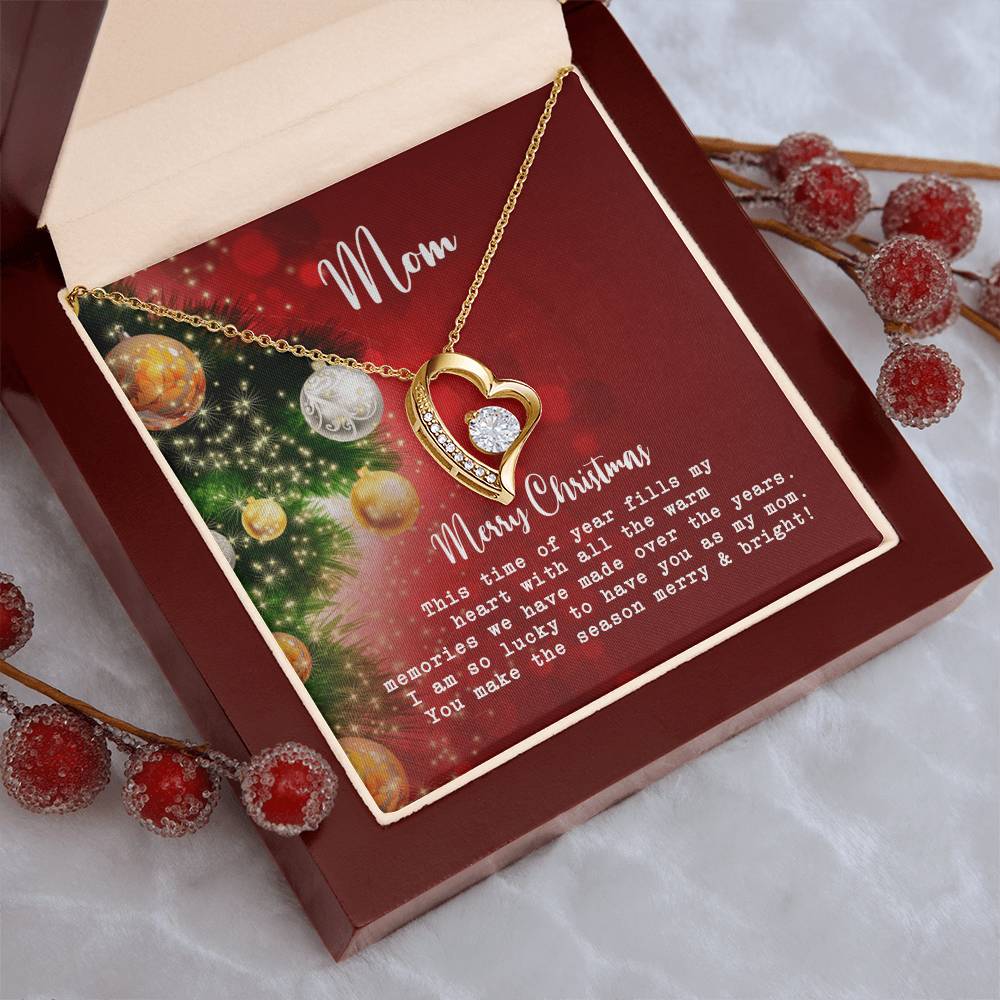 Mom Merry Christmas Message Card & Necklace Forever Love Necklace