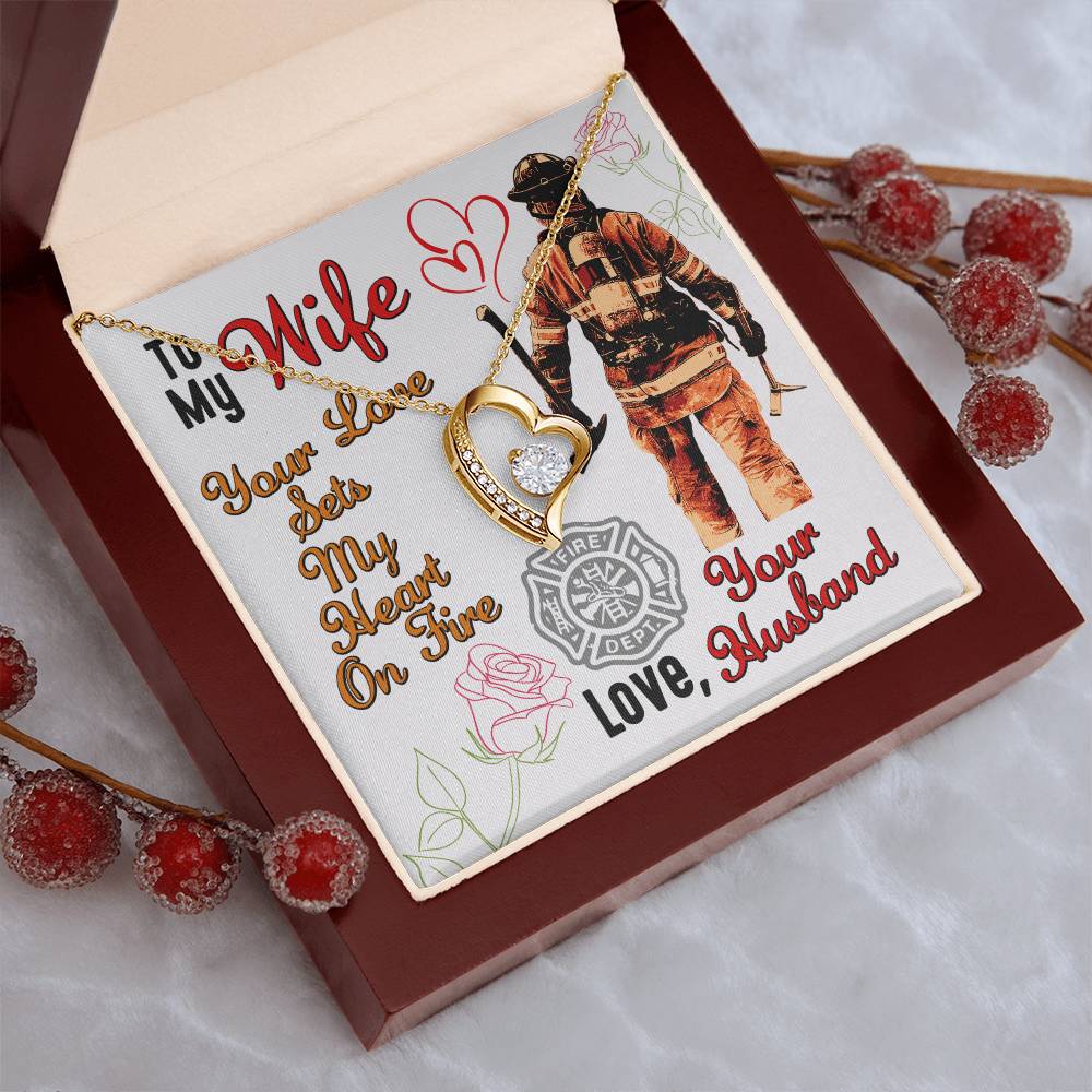 Gift For Firefighter Wife Thin Red Line Necklace For Fireman Wife To The World's Best Fire Wife Necklace Fireman Gift Set Birthday Gift Couples Forever Love Necklace