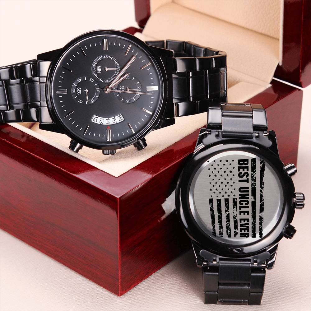 Best Uncle Ever American Flag Engraved Watch Engraving Chronograph Watch