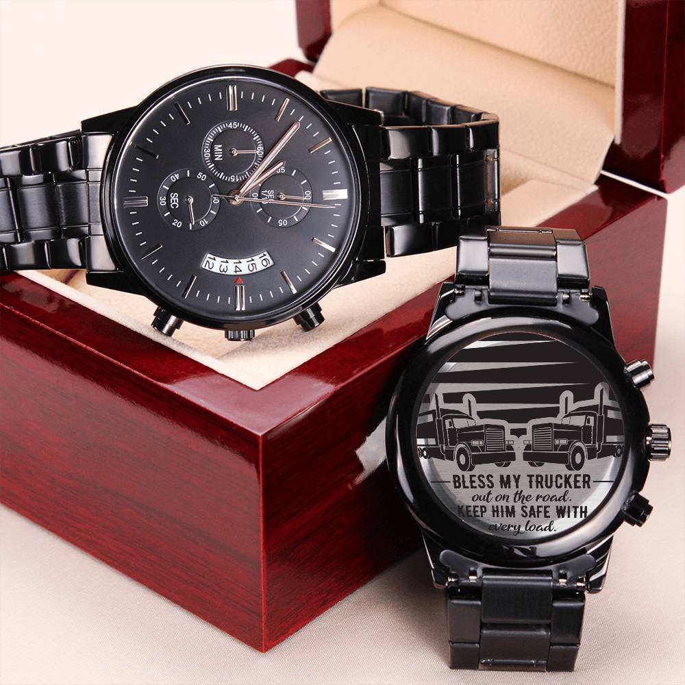 Bless My Trucker On The Road Watch Engraving Chronograph Watch