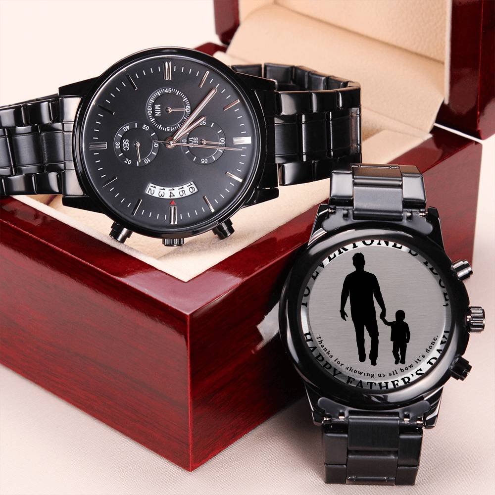 Father's Day Gift To Everyone's Idol Happy Father's Day Black Watch Engraving Chronograph Watch