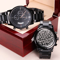 Super Dad Engraved Design Black Chronograph Watch Engraving Chronograph Watch