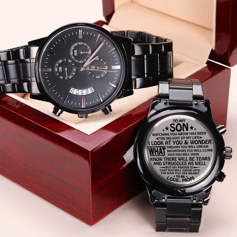 To My Son - Engraved Black Chronograph Watch Engraving Chronograph Watch