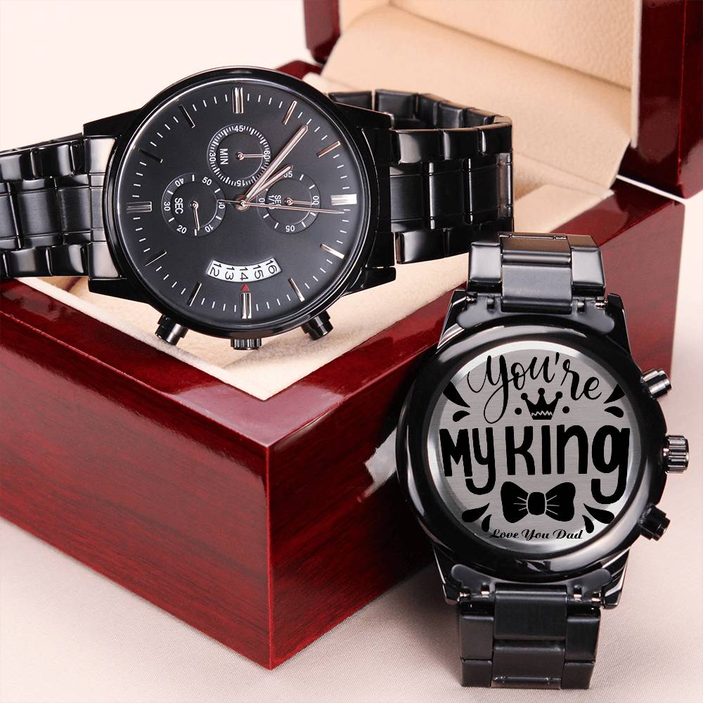 You Are My King Engraved Design Black Chronograph Watch ⌚ Engraving Chronograph Watch