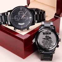 Never Forget I Love You Engraved Customized Black Chronograph Watch Gift For Son Engraving Chronograph Watch