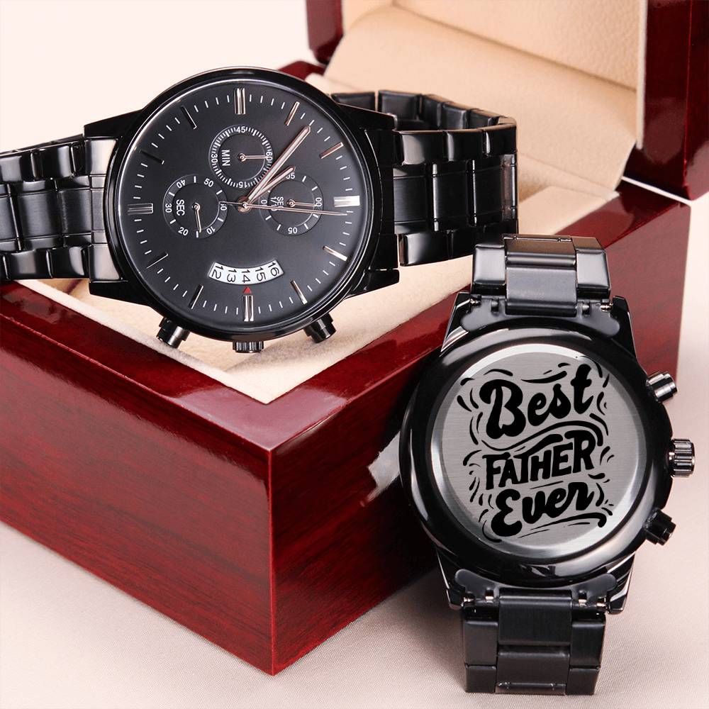 Engraved Luxury Watch Gift - Best Father Ever Engraving Chronograph Watch