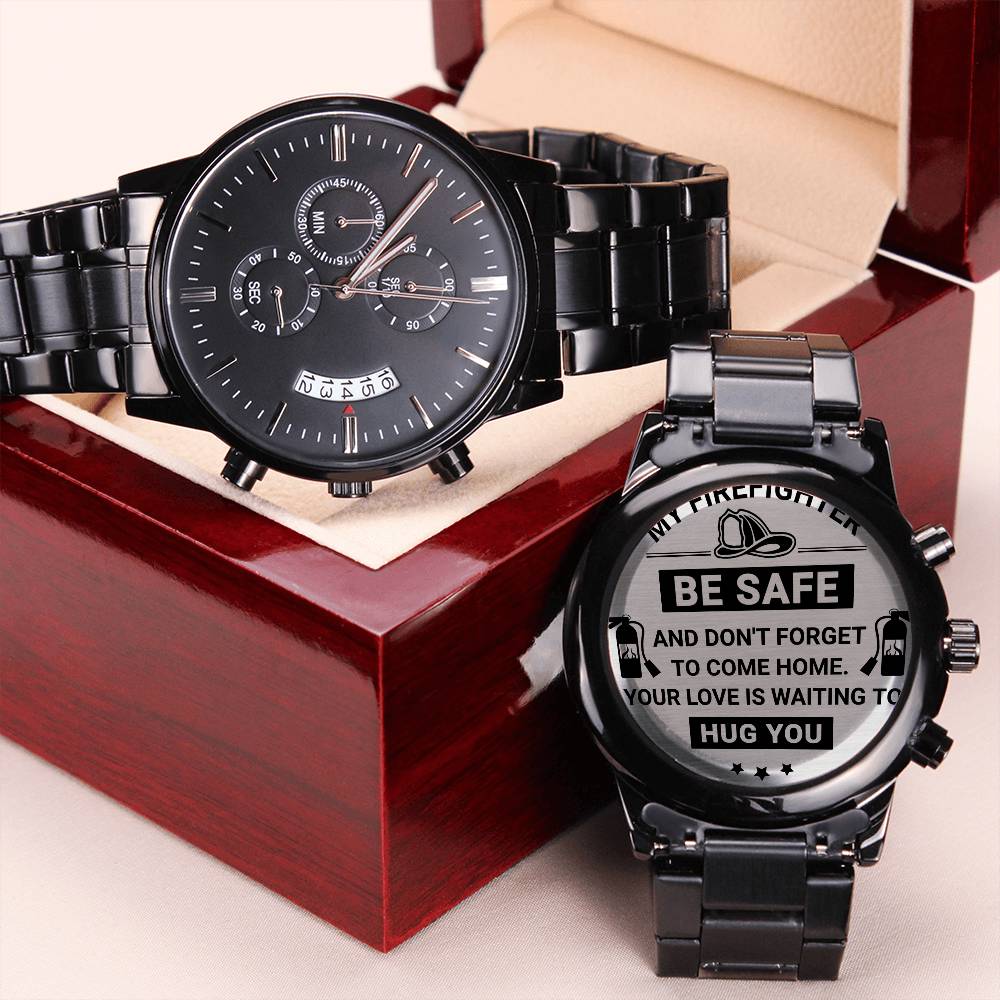 Be Safe My Fire Man Engraving Chronograph Watch