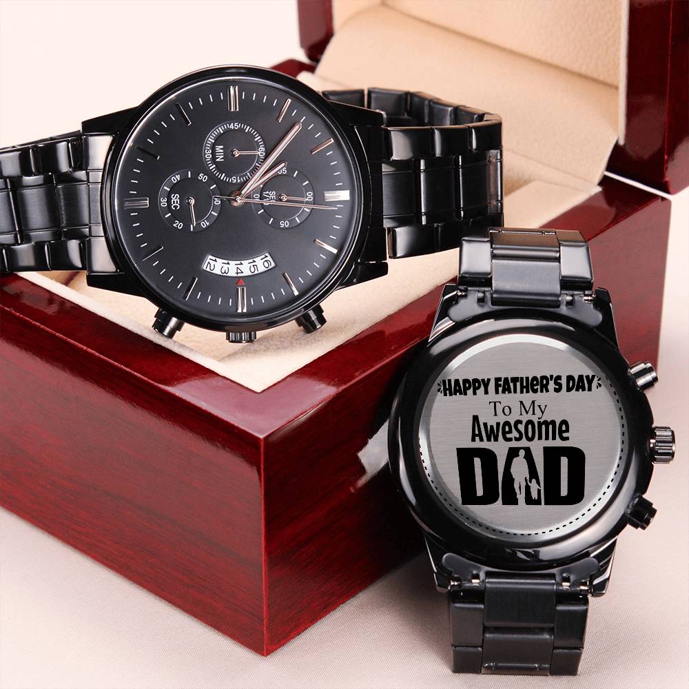 Awesome Dad - Father's Day Watch - Happy Fathers Day To My Awesome Dad Dear Daddy Premium Watch For Father Day New Dad Engraving Chronograph Watch