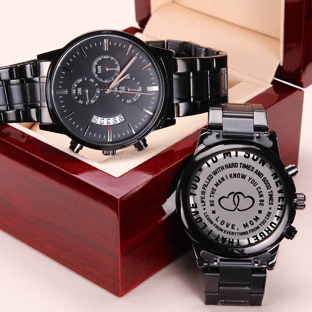 To My Son Engraved Love Mom Never Forget Wooden Watch Gift For Anniversary Birthday Graduation Engraving Chronograph Watch