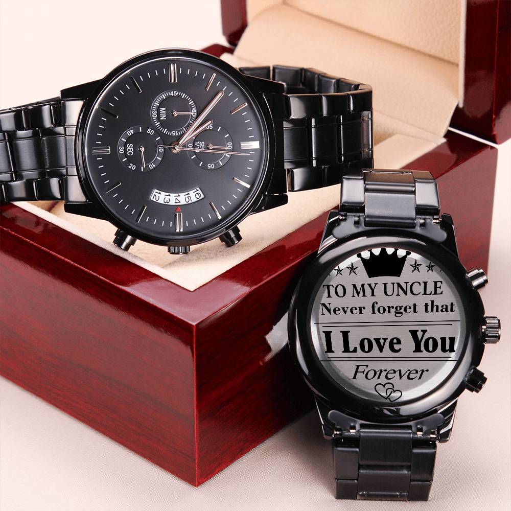 To My Uncle - Customized Black Chronograph Watch Engraving Chronograph Watch