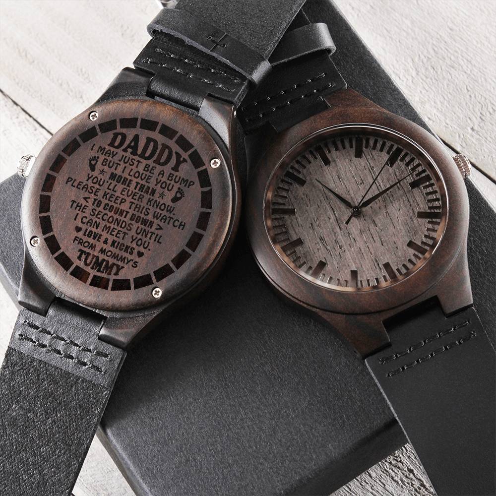 Daddy First Father&#39;s Day - Daddy Gift From Bump - Engraved Watch - First Time Dad Gift - Daddy From Bump - Soon To Be Engraved Wooden Watch