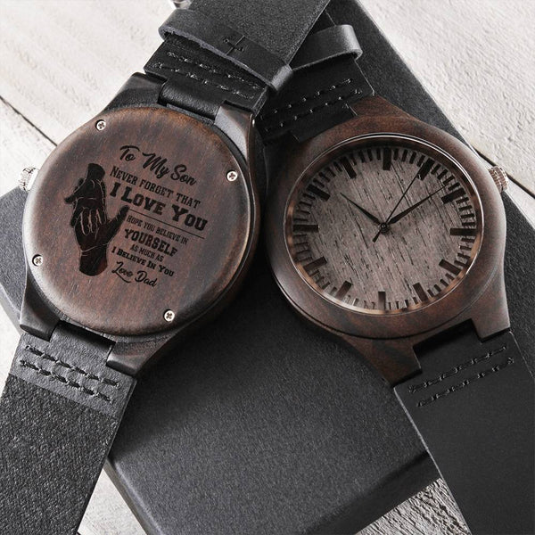 Gift For Son Never Forget That I Love You Customized Engraved Wooden Watch