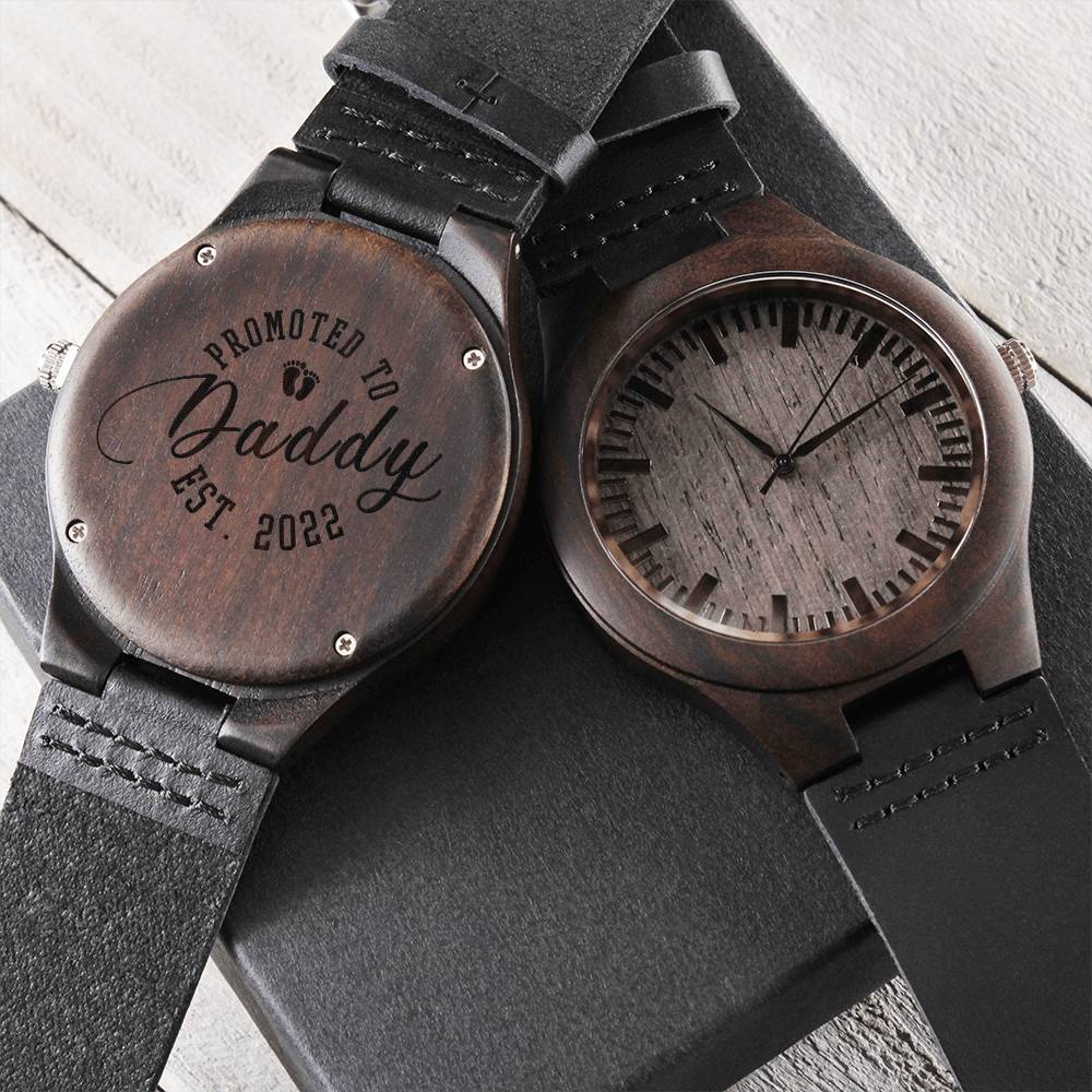 Promoted To Daddy Engraved Black Wooden Watch Father&#39;s Day Watch Dad Gift Gift For Father Personalized Watch Dads Gift Engraved Wooden Watch