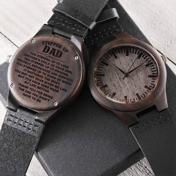 Gifts For Stepdad Stepped Up Dad Father's Day Gift Stepdad Birthday Gift Dad Watch Engraved Engraved Wooden Watch