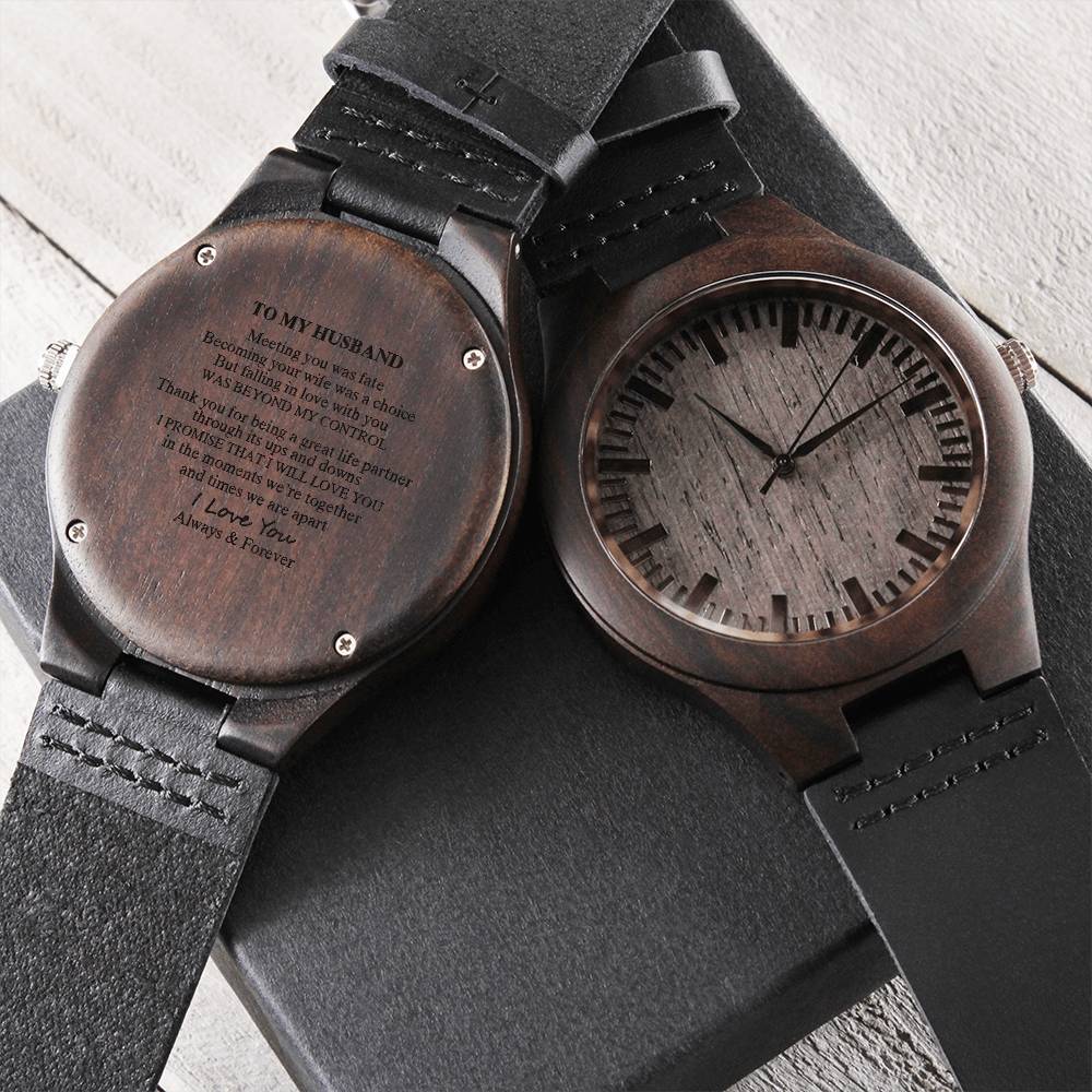 Thank You For Being My Greatest Life Partner Anniversary Gift For Husband Engraved Wooden Watch