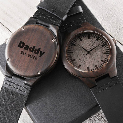 To Daddy Watch - Promoted To Daddy - Engraved Chronograph Watch For New Dad Gift From Wife To Husband Expecti Engraved Wooden Watch
