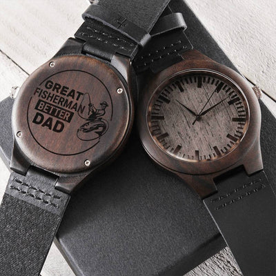 Gift For Fisherman Dad Father Watch Unique Gift Love You Dad - Gift To Dad Engraved Wooden Watch