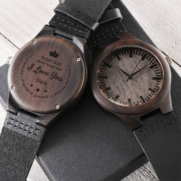 Personalized To My Son Never Forget That I Love You Watch My Son - Someday When The Pages Of My Life End - Stainless S Engraved Wooden Watch