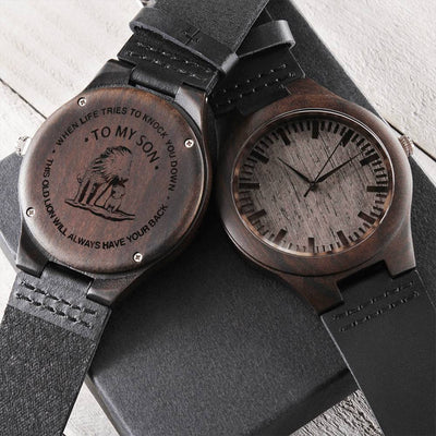 To My Son Watch - This Old Lion Will Always Have Your Back For Son Gift From Mom I Will Always L Engraved Wooden Watch