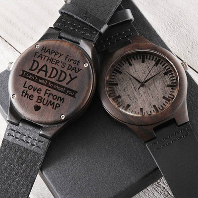 Happy Father's Day From The Bump Watch To Daddy From The Bump Card First Father's Day Card Personalized Watch Dads Gif Engraved Wooden Watch