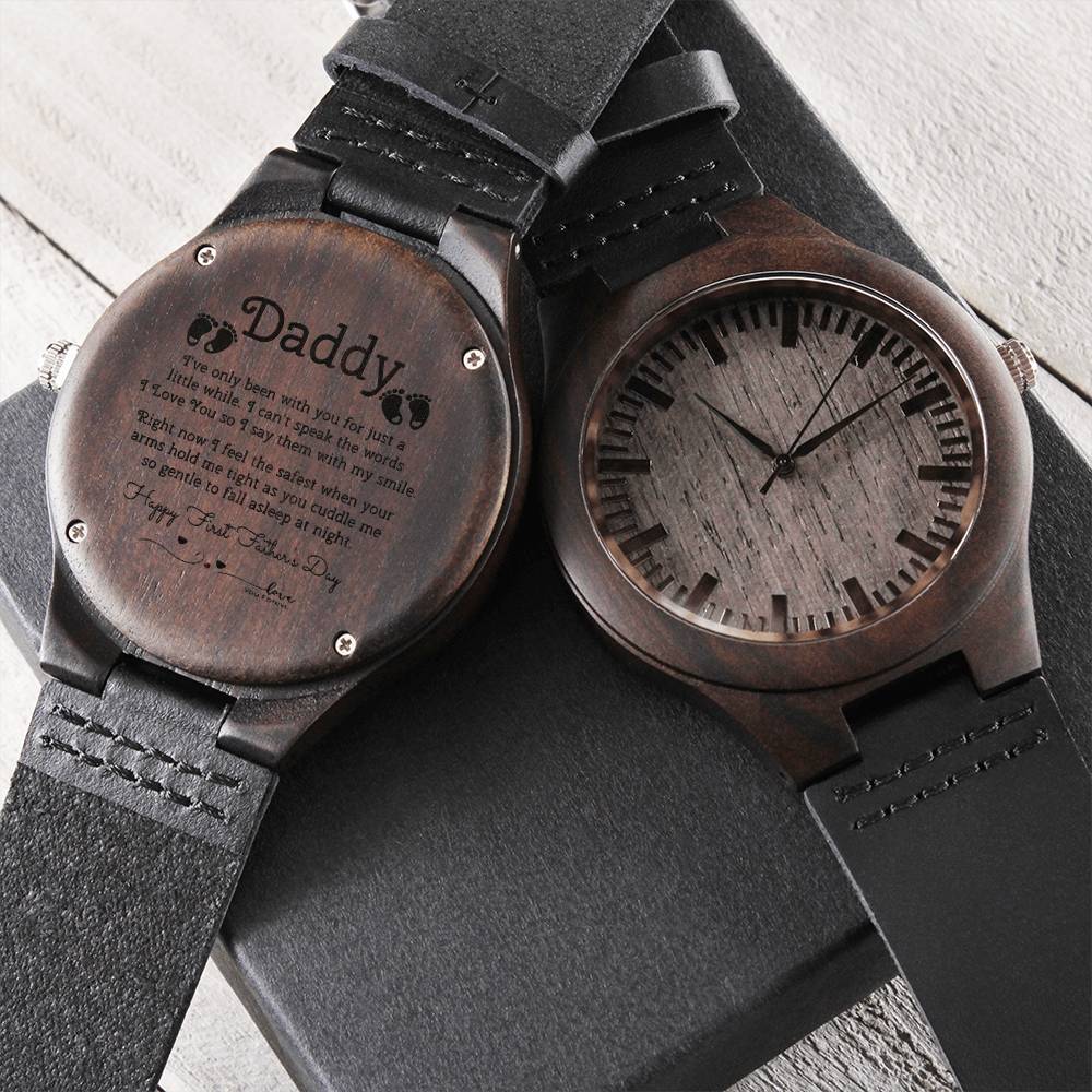 Daddy First Father&#39;s Day - Daddy Gift From Bump - Engraved Watch - First Time Dad Gift - Daddy From Bump - Soon To Be 1 Engraved Wooden Watch