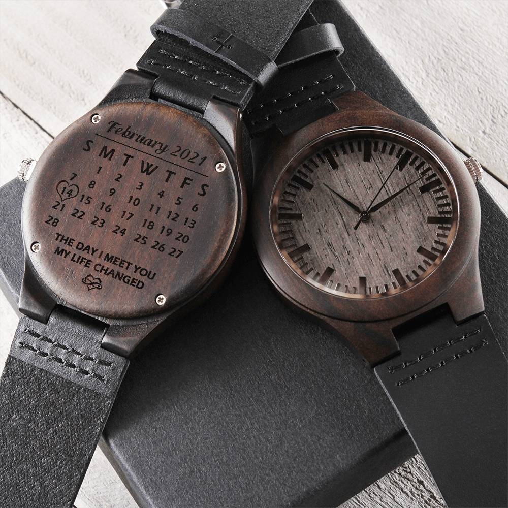 Personalized Special Calendar Wood Watch Engraved Watch Gift For Him Engraved Wooden Watch