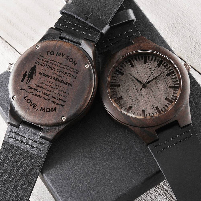 To My Son Watch - Love Mom - Personalized Watch - To My Son Wherever Your Journey In Life From Mom Engraved Wooden Woo Engraved Wooden Watch