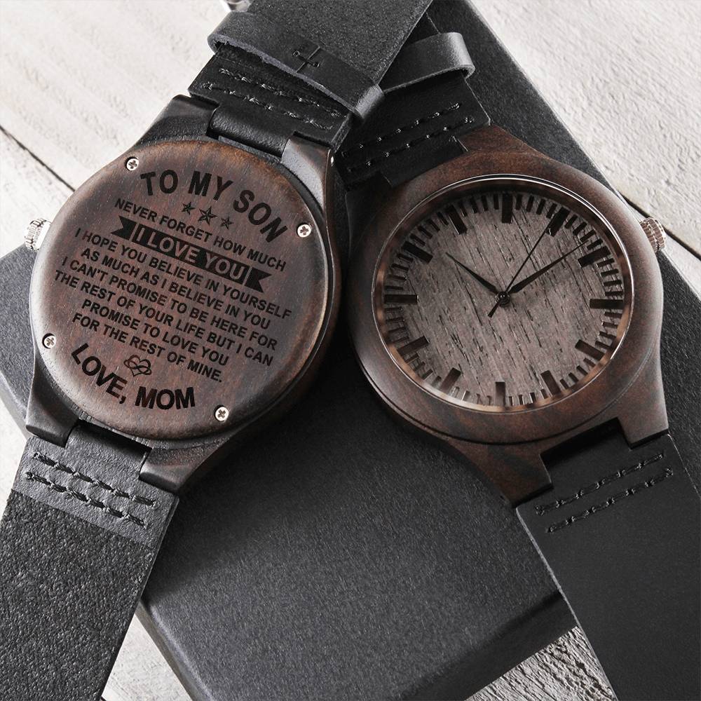 To My Son Wood Watch - Never Forget How Much I Love You For Son Son Gift From Mom Engraved Wooden Watch