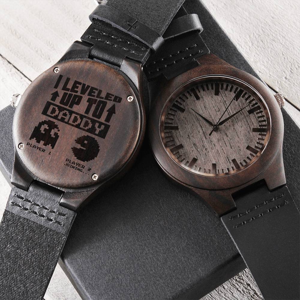 Leveled Up To Daddy Engraved Chronograph Watch - Father's Day - To My Dad - Watch For Dad From Daughter Birthday Gift Engraved Wooden Watch