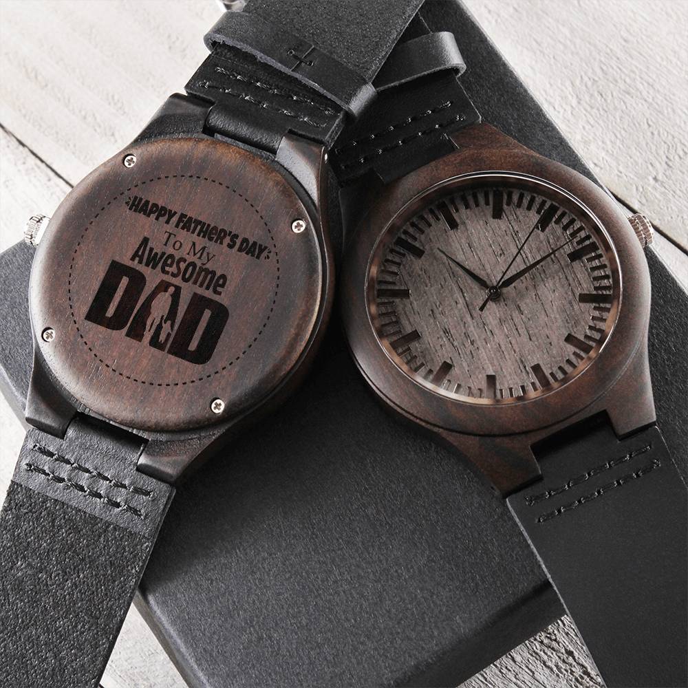 Awesome Dad - Father&#39;s Day Watch - Happy Fathers Day To My Awesome Dad Dear Daddy Premium Watch For Father Day New Dad Engraved Wooden Watch