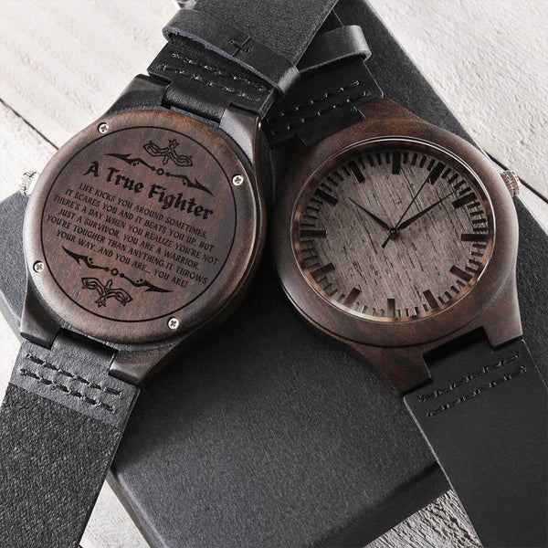 Cancer Survivor Gift For Men Cancer Fighter Gift Encouragement Gift For Men Warrior Gift For Men Engraved Wooden Watch
