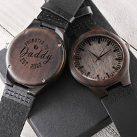 Gift From Wife To Husband Expecting Dad For Father's Day Birthday Christmas Gift - Daddy Est 2022 Watch - Promoted To Engraved Wooden Watch