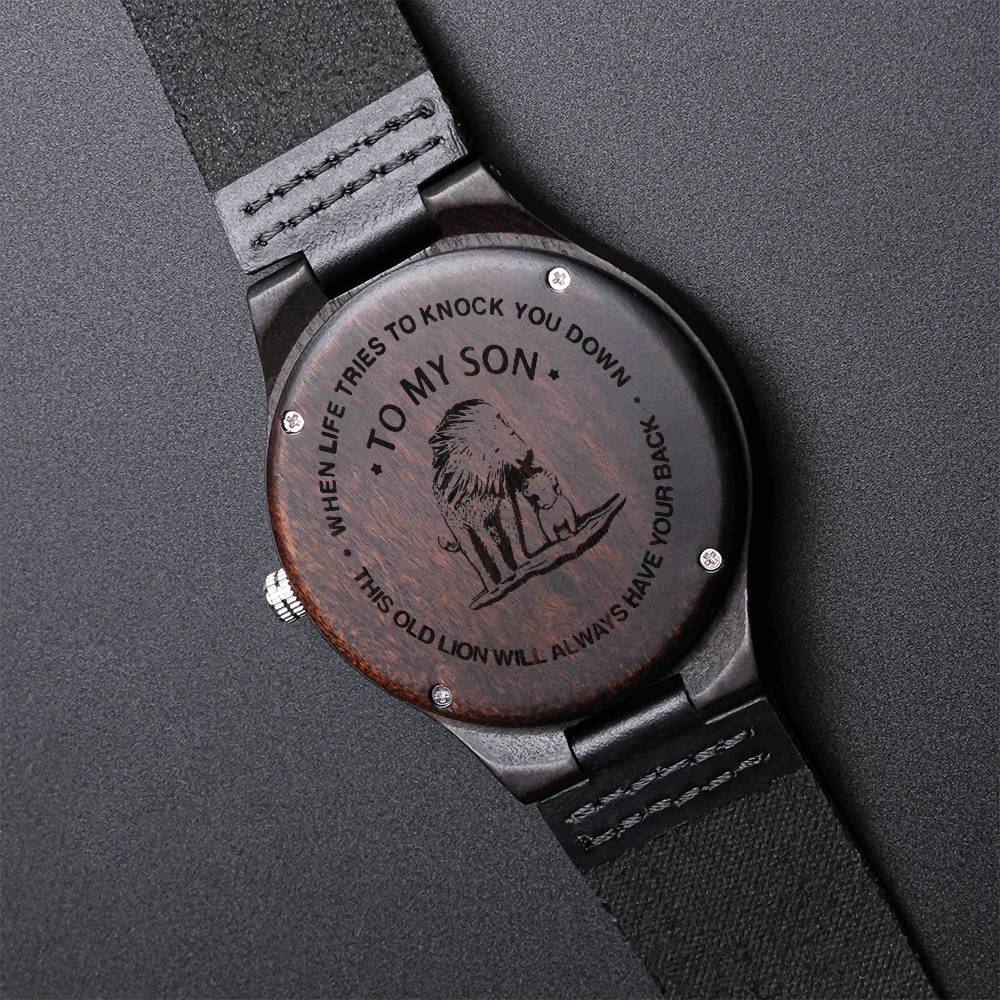 To My Son Watch - This Old Lion Will Always Have Your Back - Happy Fathers Day To My Awesome Dad - Father's Day Gift F Engraved Wooden Watch