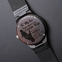 To My Son Never Forget That I Love You Customized Mom Gift For Son Engraved Wooden Watch