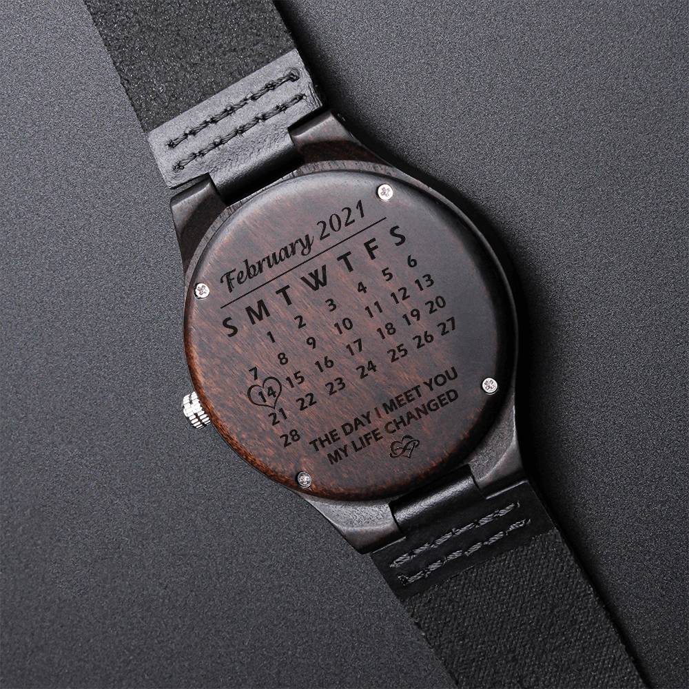Personalized Special Calendar Wood Watch Engraved Watch Gift For Him Engraved Wooden Watch