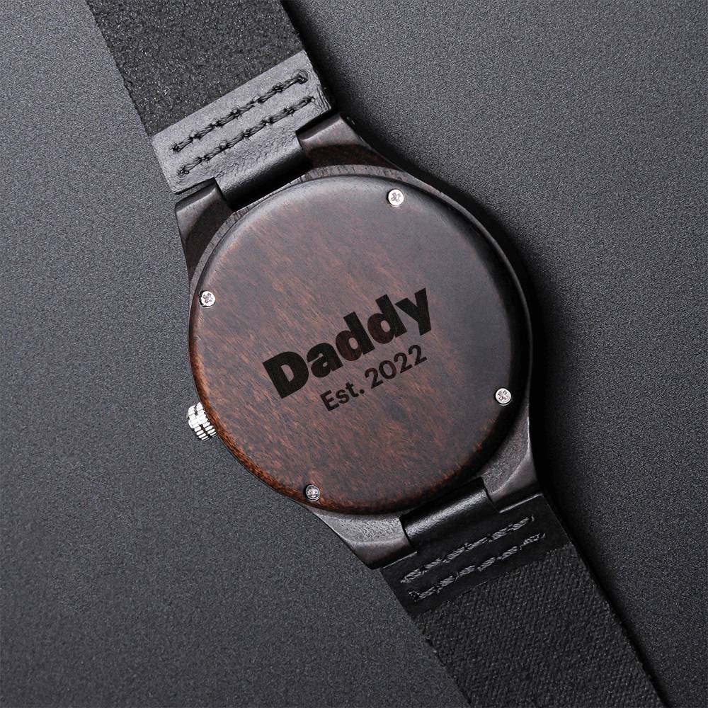 To Daddy Watch - Promoted To Daddy - Engraved Chronograph Watch For New Dad Gift From Wife To Husband Expecti Engraved Wooden Watch