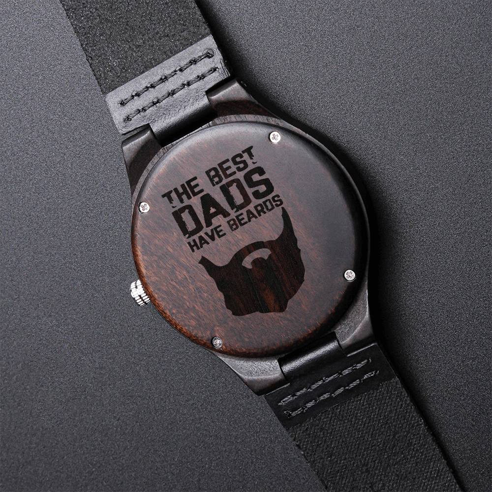 Gift For Dad - The Best Dads Have Beards Wooden Watch - Father's Day Presents For Daddy Grandpa Papa Gift For Father P Engraved Wooden Watch