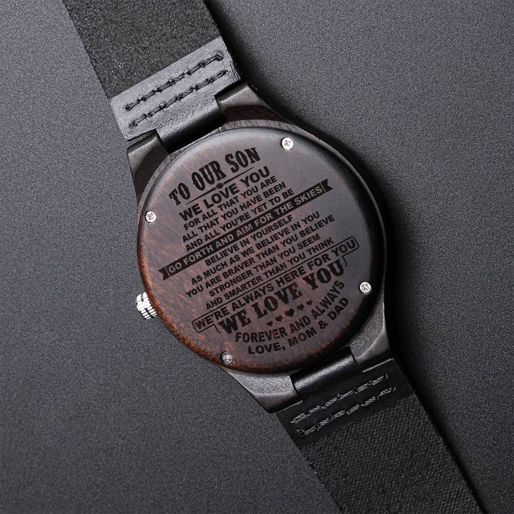 To Our Son Gift From Mom & Dad Engraved Wooden Son Watch For Christmas Birthday Wedding Graduation Gift Engraved Wooden Watch