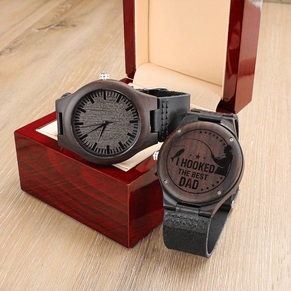 I Hooked The Best Dad Watch - Gift For Dad On Father's Day Father's Day Gift For Dad Dad Watch Thank You Dad Unique Da Engraved Wooden Watch