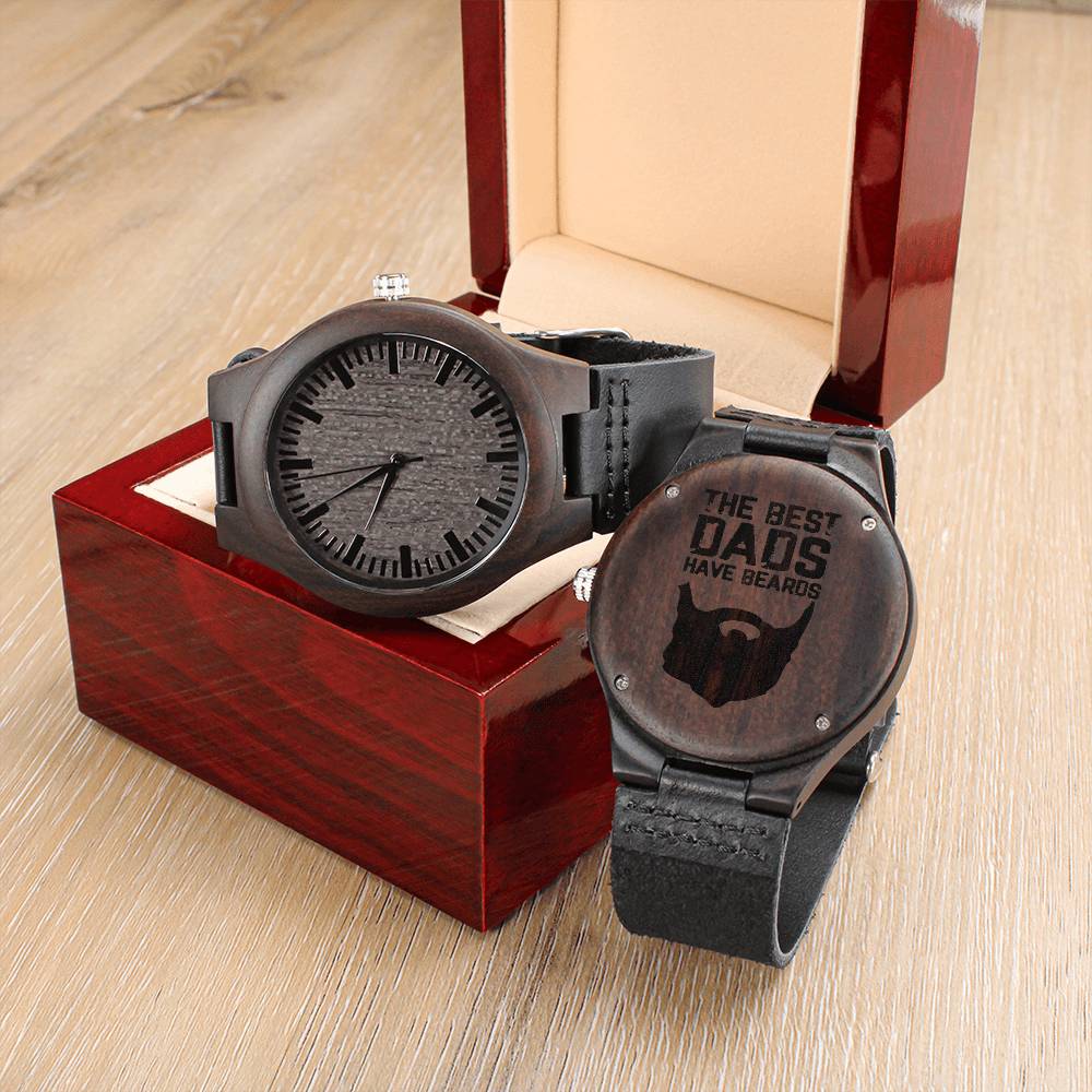 Gift For Dad - The Best Dads Have Beards Wooden Watch - Father's Day Presents For Daddy Grandpa Papa Gift For Father P Engraved Wooden Watch