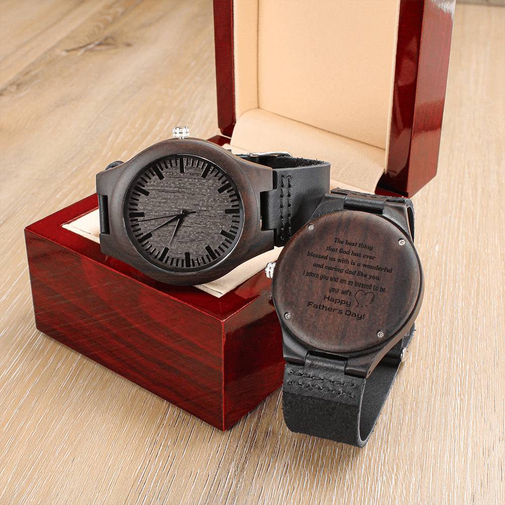 Happy Father's Day Watch From Wife - To My Wonderful Wife For Husband Anniversary Birthday Gift Engraved Wooden Watch