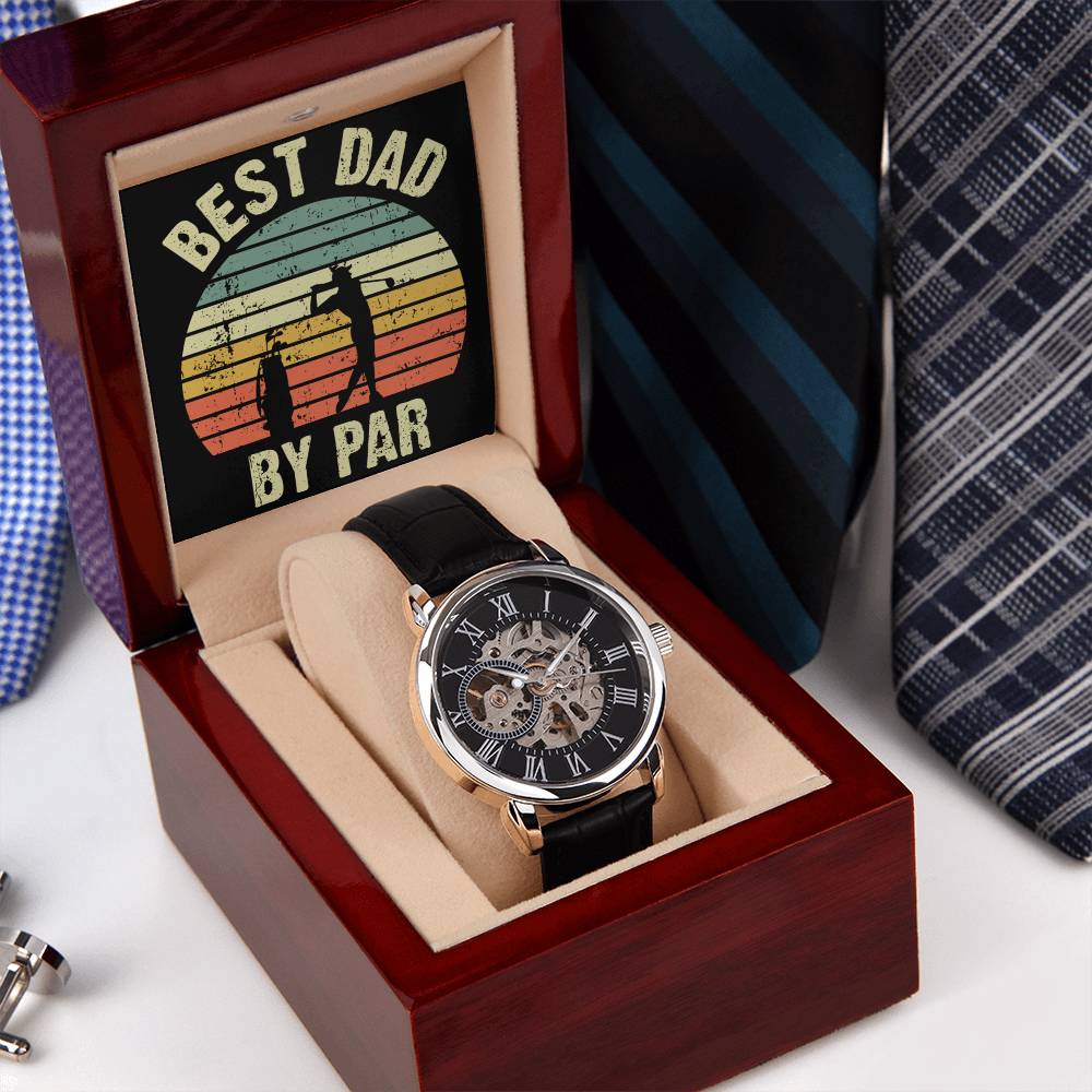 Best Dad By Par - Fathers Day Golf Gifts - Watch Gift For Men - Openwork Watch