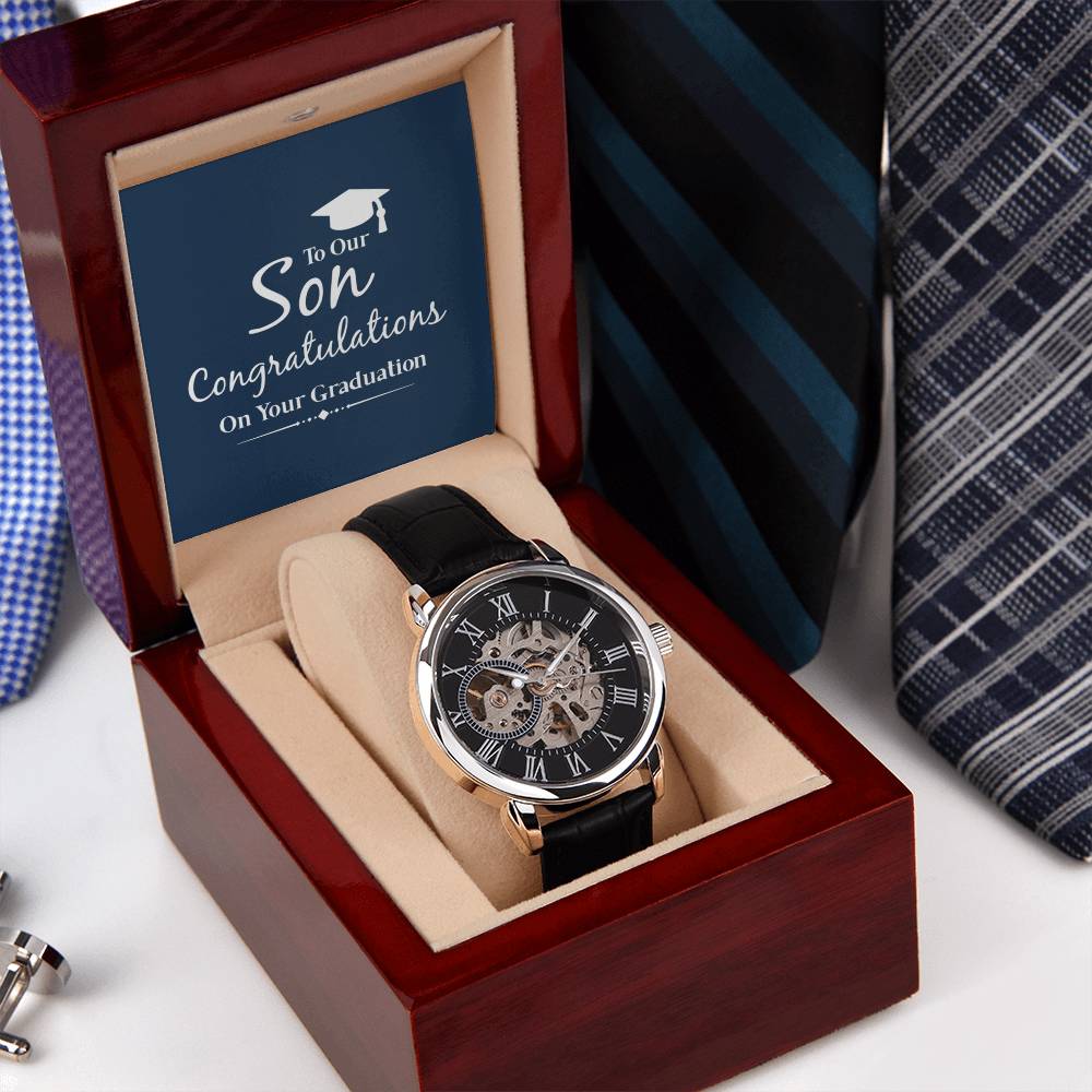 To Our Son Congratulations On Your Graduation - Men's Openwork Watch - A Special Graduation Gift For Son