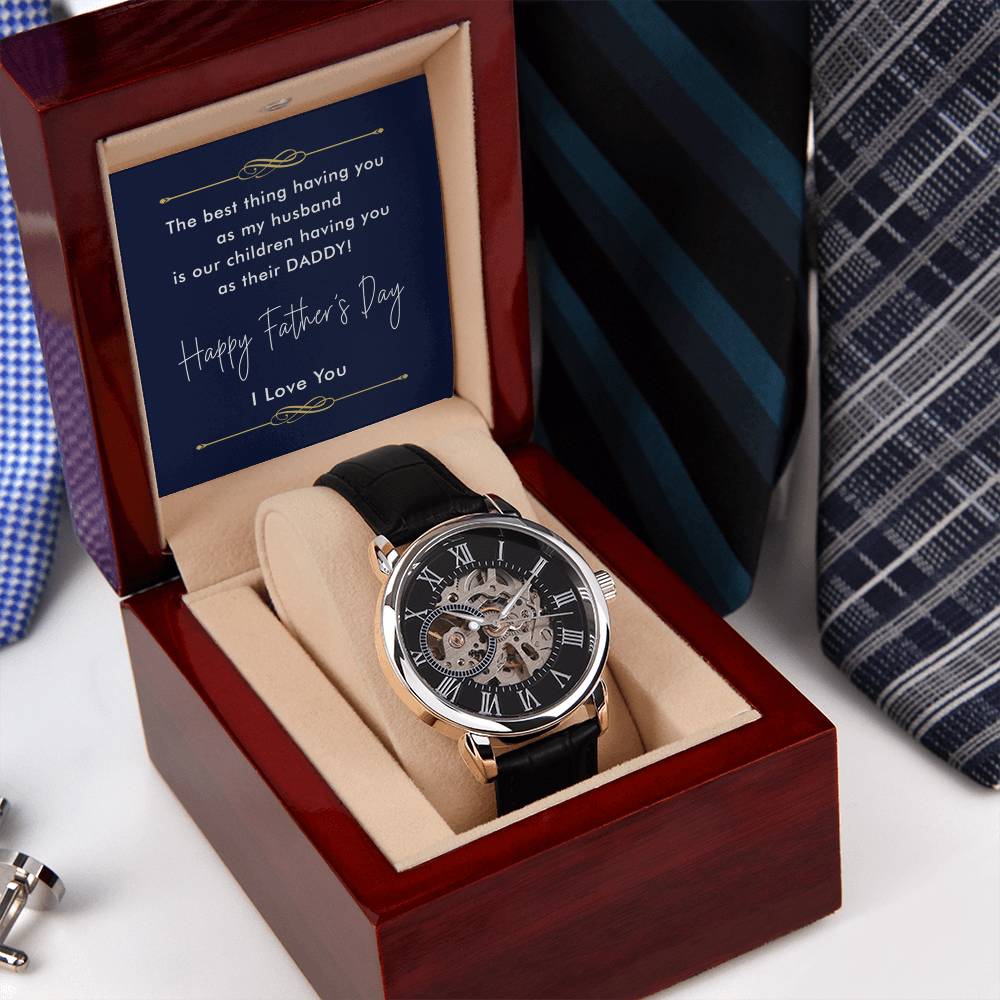 Happy Father's Day To My Wonderful Husband Openwork Watch Gift Of Love From Wife Or Partner