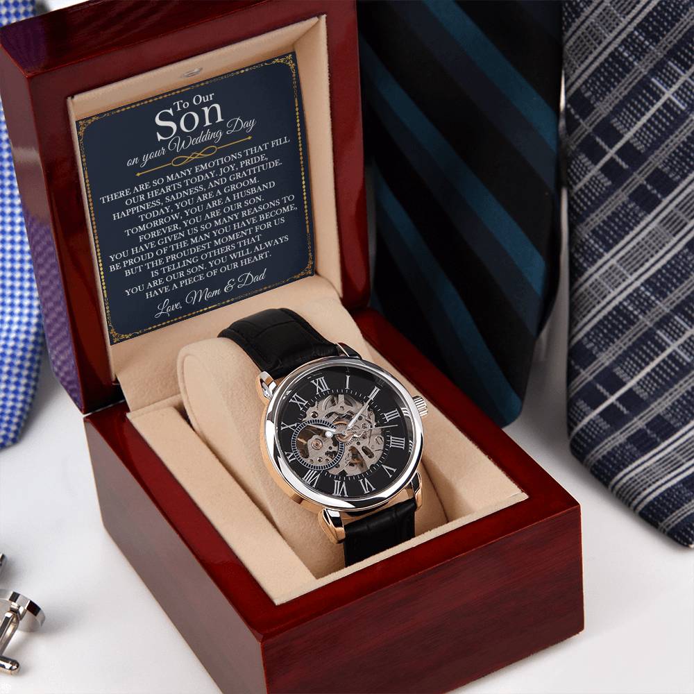To Our Son On Your Wedding Day Openwork Watch For Son Getting Married Wedding Gift For Son From Mom & Dad Wedding Gift To Son