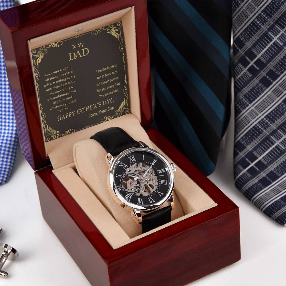 To My Dad Watch With Message Card Openwork Watch For Men Father's Day Gift To Dad From Son Fathers Day Present From Son