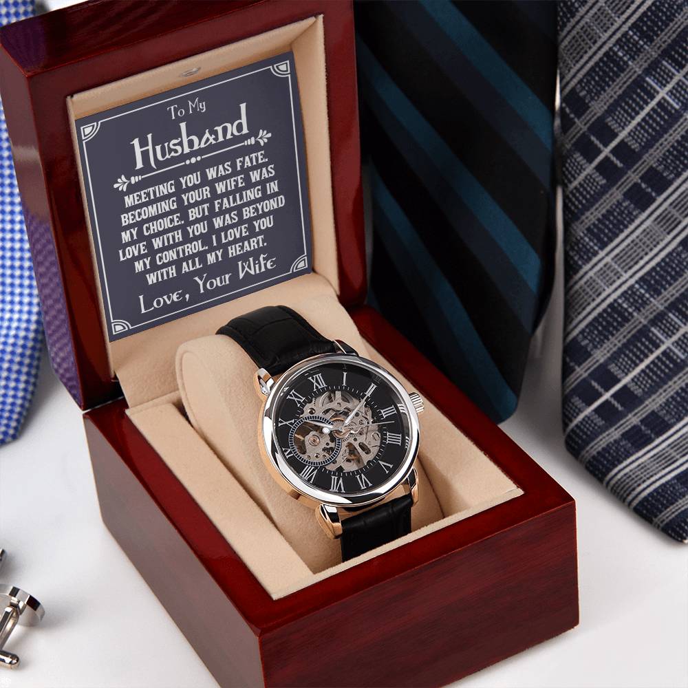 To My Husband - Meeting You Was Fate - Men's Openwork Watch - Gift For Husband